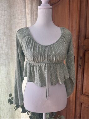 La Hearts Sage Green Peplum Tie-Front Blouse